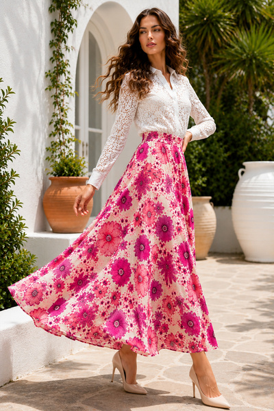 benguen Chiffon Satin Skirt A226 Pink