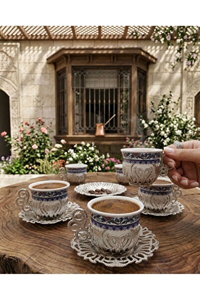 Bakır Center Porcelain Coffee Cup Set Copper Flower Patterned Cup Set Set of ...