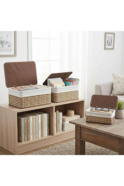 PAN HOME Shanta 3-piece Set Bamboo Storage Organiser With Lid 36x26x17cm - Na...