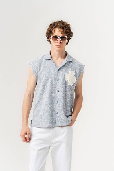 go gang own Offlower Göğüs ve Sırt Patch Detaylı Sıfır Kol Oversize Gömlek