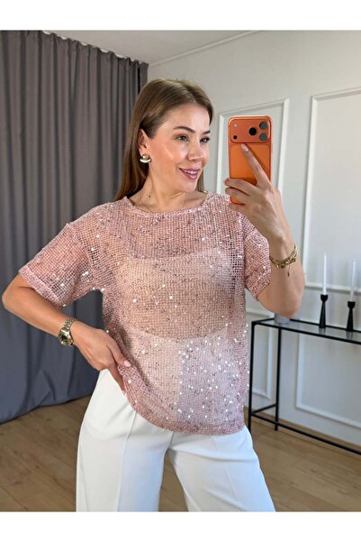 Size Özgü Pembe Pullu File Bluz
