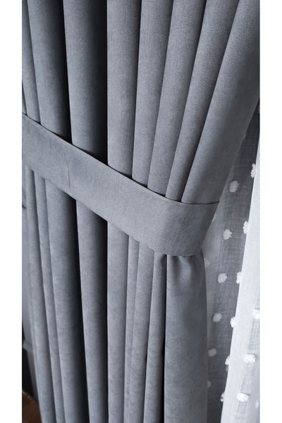 Yuka Gray Velvet Textured Background Curtain Single Panel 1/3 Sik Pile Plain ...