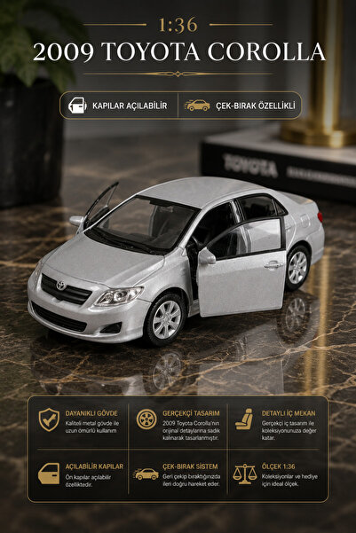 craftivio 2009 Toyota Corolla Metal Model Car 1:36 Scale Diecast Pull Drop Si...
