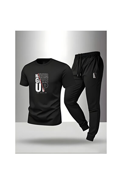 ONLY QUALİTY Unisex Siyah Balance Baskılı Tshirt Siyah Yazlık Eşofman Takım