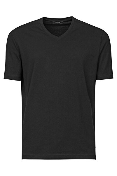Bigotti Tricou negru slim, simplu, cu decolteu în V