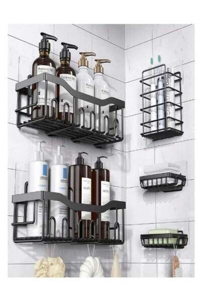 Shuer Shower Caddy 5 Pack, Adhesive Bathroom Organizer, No Drilling, Rustproo...
