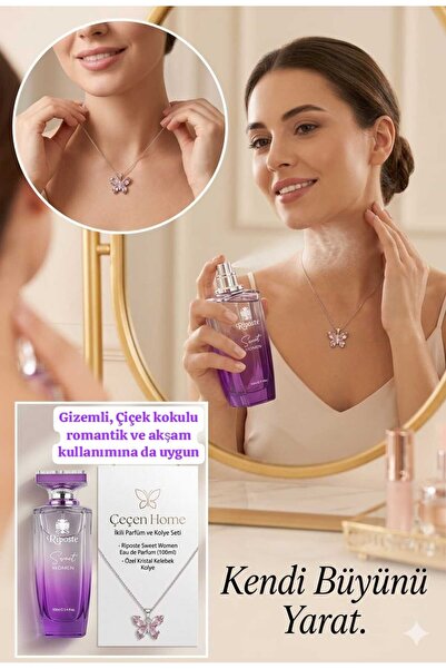 ÇEÇEN HOME Kadın Parfüm ve Kolye Seti - 100ml Gizemli ve Romantik Çiçek Kokus...