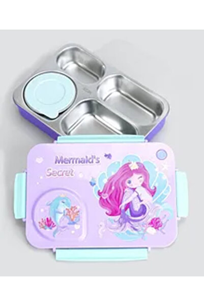 Bonfino Lunch Box, Mermaid Theme, 4 Compartment, Stainless Steel Tray, BPA-Fr...