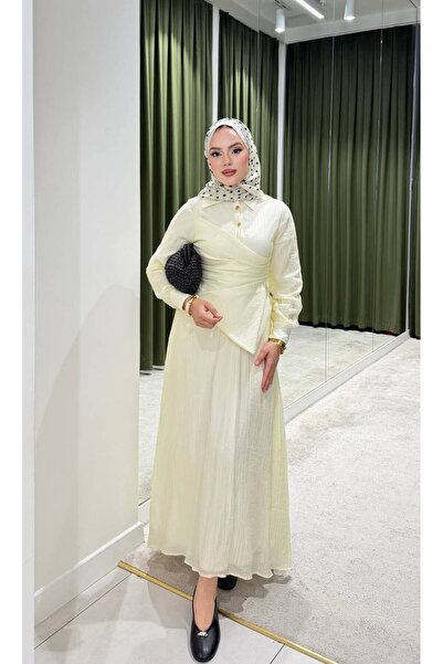Önü Pelerin Detaylı Düğmeli Tesettür Elbise