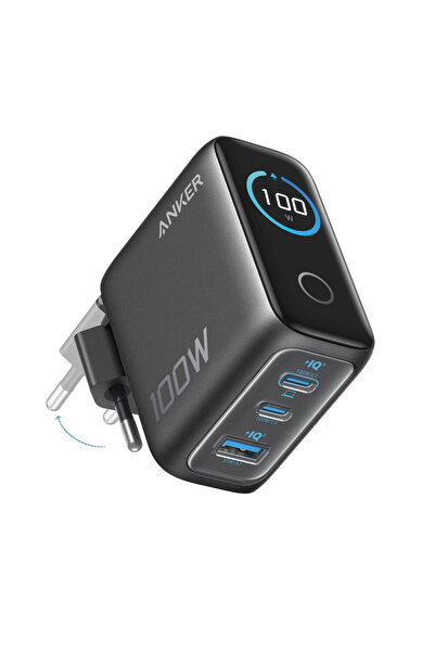 Anker Încărcător GaN de 100W cu 3 porturi și afișaj inteligent, Gri