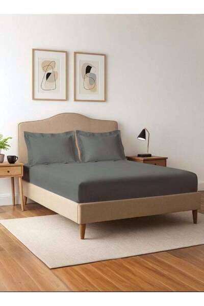 PIZUNA Pure Combed Cotton King Fitted Sheet 180x200 cm Dark Grey, 400 Thread ...