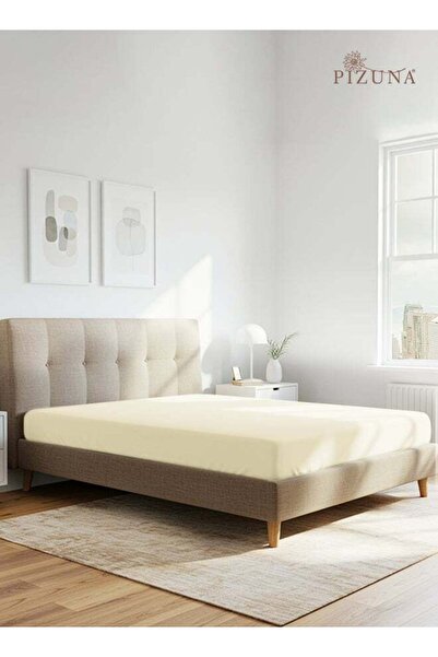 PIZUNA Pure 100% Cotton Twin Fitted Bed Sheet 120x200 cm New Ivory, 400 Threa...