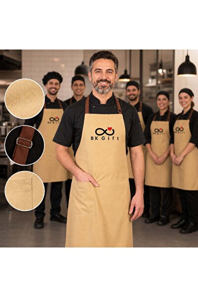 Bk Gift 10 قطع من مآزر المطبخ البيج الخاصة بعلامتك التجارية - حزام رقبة قابل ...