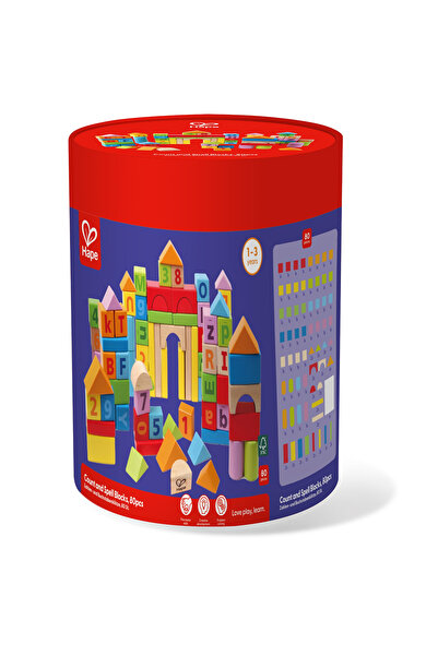 Hape Cuburi din lemn de construit cu litere si cifre (80 piese in galeata) va...