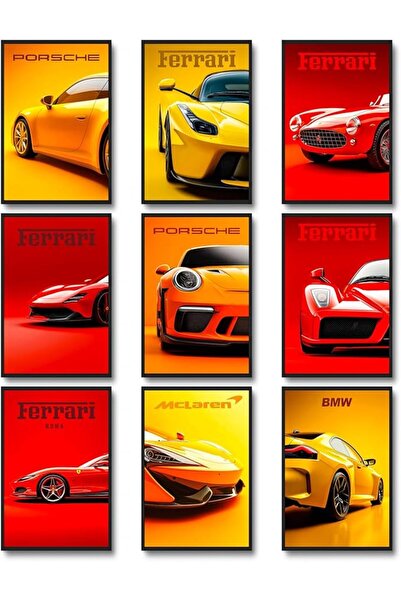 ESSESORIES Super Car Boys Racing Car Poster Wall Art Set of 9 Room Decor Self...