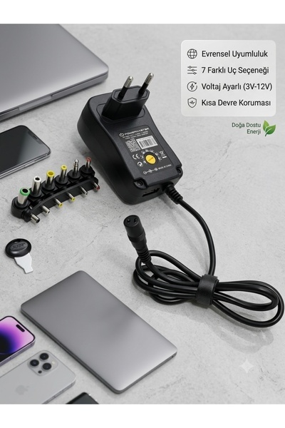 abnturk Universal Adaptör 3V-12V Ayarlı Güç Kaynağı - 7 Farklı Uç