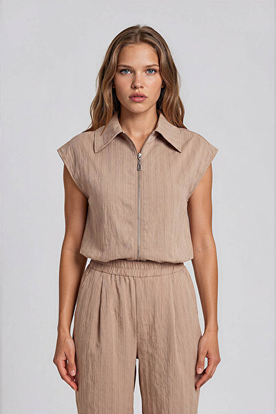 Vitrin Striped Blouse with Front Zipper