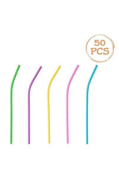 Z Store 50 bucăți Paie de băut din plastic colorate, reutilizabile, curbate, ...