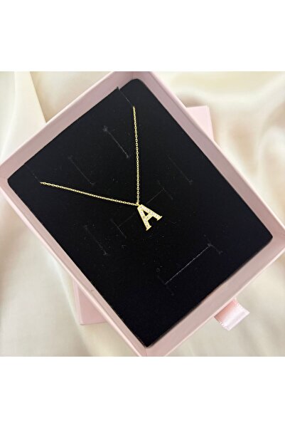 Lovera Jewellery 925 Ayar Gümüş Sertifikalı 14K Gold Renk A Harfli Harf Kolye