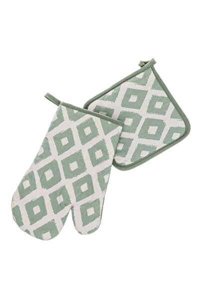 Z Store Set de mănușă de cuptor și prosop de bucătărie, verde mentă, cu model...