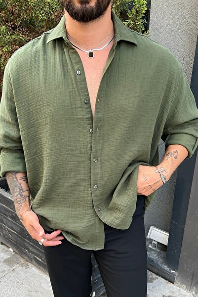 OUTFİT MAN Ymş Müslin Oversize Gömlek Haki