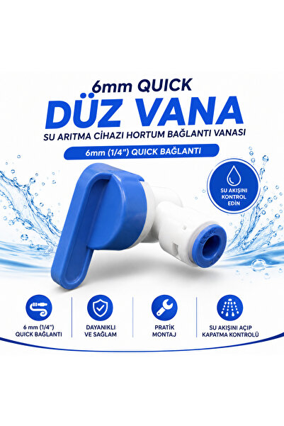 Ortimax Su Arıtma Cihazı 6 mm Quick Düz Vana 1/4 Hortum Açma Kapama Vanası