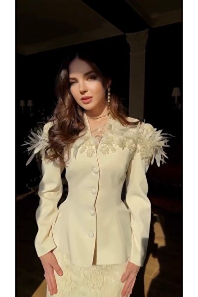 MODA Özel tasarım dabıl kumaş taş işlemli ceket dantel astarlı etek ikili tak...