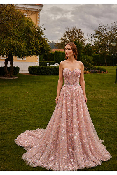 HS SPOSA KADIN ABİYE 3 BOYUTLU ÇİÇEKLİ PRENSES UZUN ŞIK DAVET-NİŞAN-KINA ÖZEL...