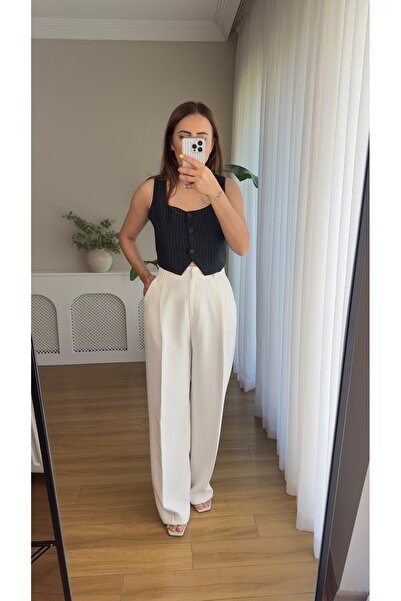 Butikrenginyılmaz Flowy Fabric White Palazzo Pants