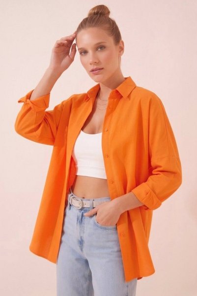 oshebu Women's Oversize Long Basic Shirt