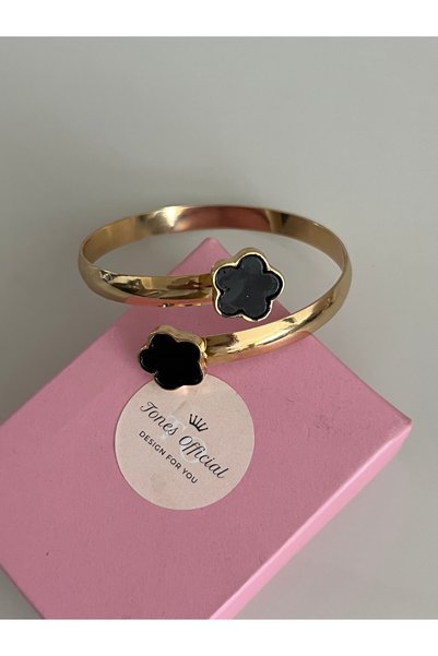 tones official White/Black Enamel Clover Cuff Bracelet