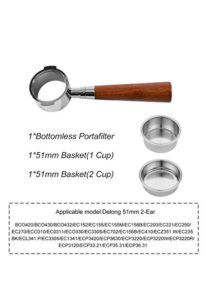 choice2 51MM 2Ear-Rosewood D 51mm 2Ears Bottomless Naked Portafilter 1/2Cups ...