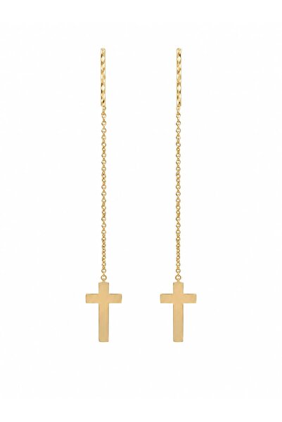 Aur 585 Cercei damă din aur galben 14k, model lung cu cruce, 0,87 g