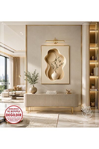 Tablomtr Ecru B - Dijital Baskılı Gold Metal Çerçeveli Gerçek Camlı Tekli Dek...