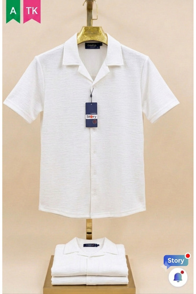 ATKGİYİM Short Sleeved Men's Shirt Breathable Fabric Grey Mint Green Brown Le...
