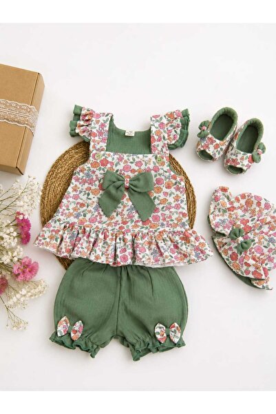 Mussora Baby Kız bebek Çiçekli 4'lü takım müslin kumaş!