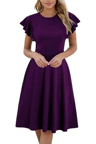OEM Rochie scurtă, Rhynna, cu volane, mov prună, 36 EU