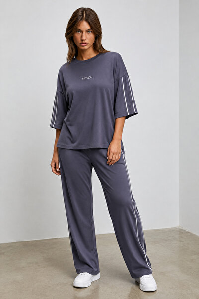 Mivoon Oşho Modal Fabric Short Sleeve Double Piping Detailed Bottom and Top S...