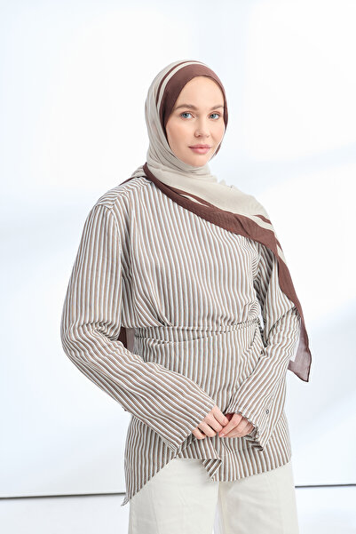 ARMANDA Elegant Harmony Frame Pattern Shawl - Stone - Brown