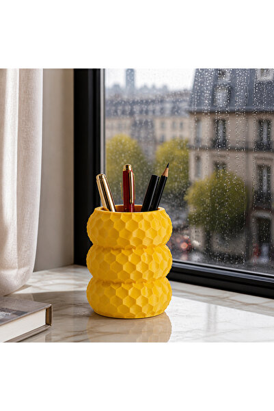 PrintForge Suport pixuri si creioane Soko, PrintForge®, printat 3D, 8x8x10 cm, fabricat din PLA, fara BPA, Galben