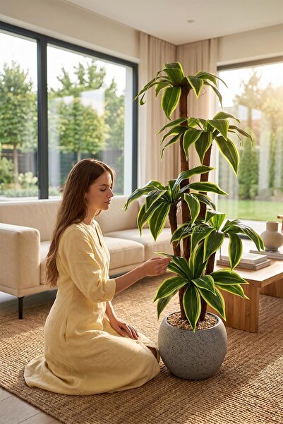 Yapay Çiçek Deposu Küre Saksıda Yapay Ağaç Kyoto Çizgili Cordyline 155 cm