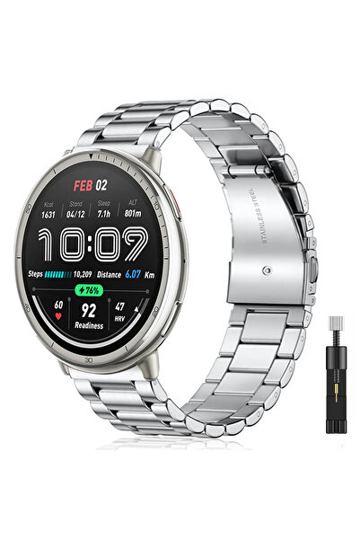 Choice44 حزام معدني فضي من Amazfit Actvie 2 مقاس 20 مم و 22 مم لساعة Active 2...