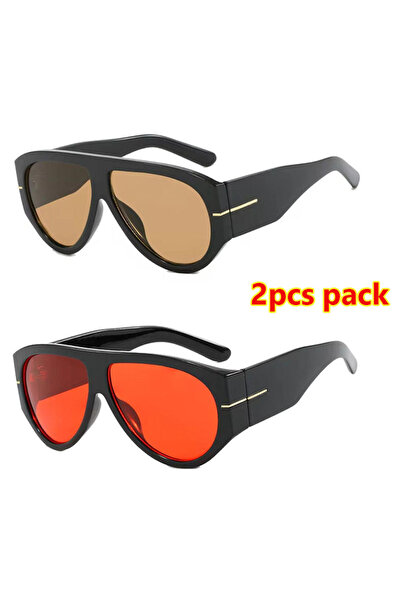 Choice7 2pcs-1 Luxury Brand Retro Big Frame Oval Women Sunglasses Black Tea C...