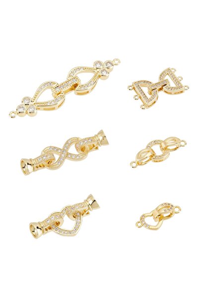 OEM Jewellery Folding Clasp Set 6pc Zirconia-Style Brass – Gold