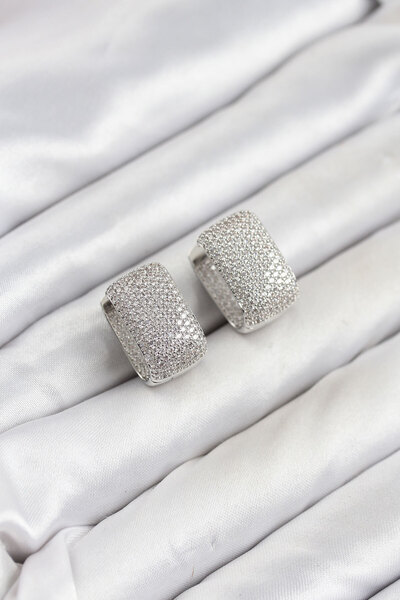Marsilyan Silver Color Full Zircon Stone Square Hoop Women's Earrings
