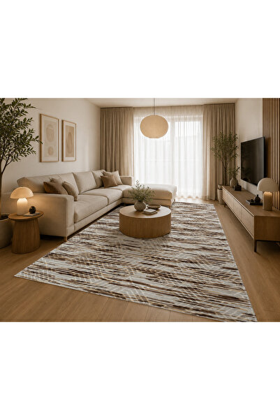 Brivo Clean Covor Antiderapant Modern 120x180 cm Model Geometric Maro Crem Fr...