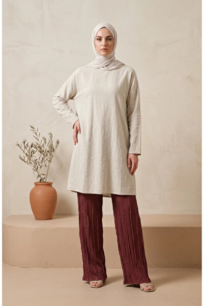 sefamerve Elastic Waist Textured Knitted Trousers 0740-01 Claret Red