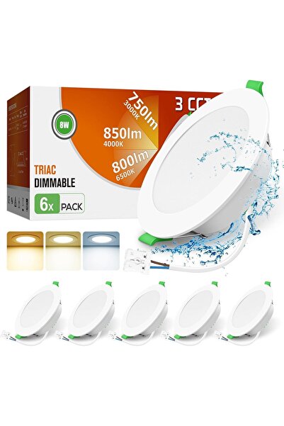 Dotail Σετ 6 εντοιχιζόμενων σποτ LED, 8W, 850 lm, 3CCT 3000 K–6500 K, IP44, δ...