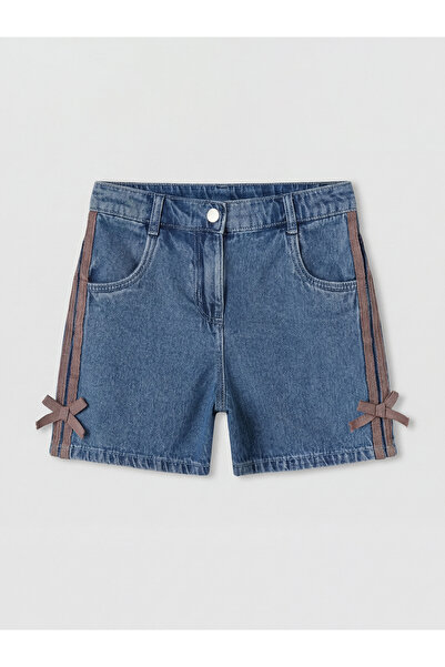 LC Waikiki Șorturi din denim pentru fete cu dungi laterale și detaliu fundă