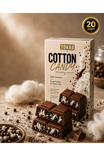 Tokoo Cotton Candy - 75g*20ad. Pişmaniye ve Pirinç Patlaklı draje dolgulu Sütlü çikolata